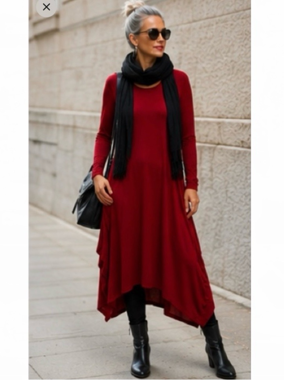 Bryn Walker Red Stretch Rayon Knit Midi Dress LS Asymmetrical Size M